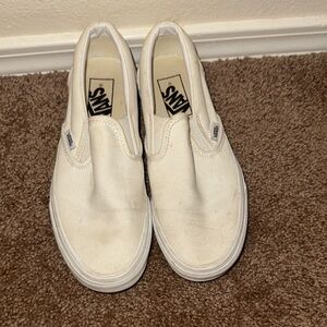 Vans White Slip-On Sneakers Canvas Upper Elastic Panels